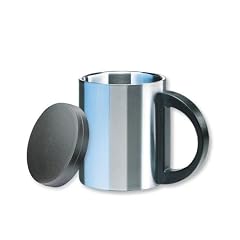 Isosteel VA-9561 Isolierbecher 0,24 L aus doppelwandigem 18/8 Edelstahl mit Kunststoffdeckel und Griff