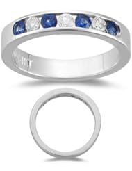 Stackable Band - 1/5 (0.18-0.25) Ct Diamond & 0.50 Cts Sapphire Stackable Band in 14K White Gold