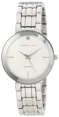 Anne Klein Women's AK/1111SVSV Genuine Diamond Dial White Wall-To-Wall Silver-Tone Bracelet Watch