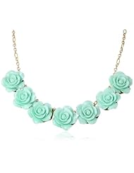 Mint Green Acrylic Carved Rose Floral Statement Necklace, 15"