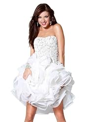 Strapless  Beaded Sequined  Tulle Prom Dress/Party Dress  With a Ribbon  and Rhinestones and Ruffles