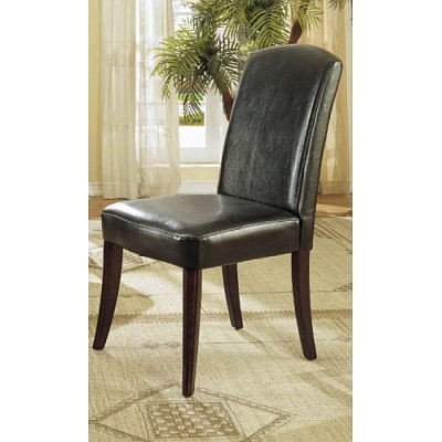 Set of 2 Black Bycast Leather Dining Parson Chairs