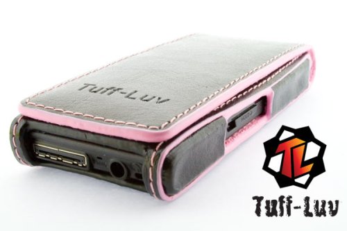 Tuff Luv Racing leather Flip case cover (Black/Pink) - Samsung YP-T10