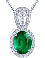 Platinum Oval Cut Emerald And Round Diamond Pendant