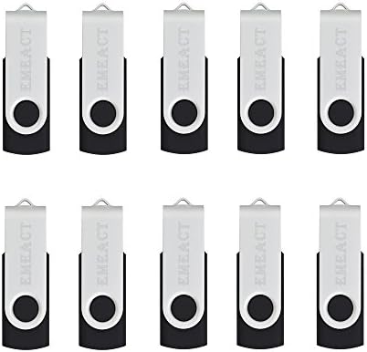 USB Flash Drive EMEACT 8GB 10 Pack Flash Drive Swivel Design USB 2.0 Stick in Black FD001
