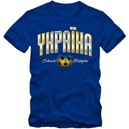 Herren Fußball T-Shirt Ukrajina ??????? Ukraine Football EM Trikot, Farbe:blau;Größe:M