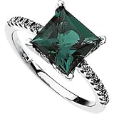 14K White Gold Chatham Created Emerald & Diamond Ring