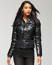 Belted Slick Puffer Hoodie Jacket
