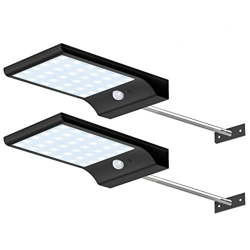 [2 Pack]CREATIVE DESIGN 36 LED Outdoor Solar Motion Sensor Light, Solar Lights with Mounting Pole, Waterproof Security Patio Light -4 Working Modes Solar Wall Light(Black)