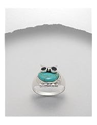 Turquoise (Light Green) Owl Reconstructed stones Ring In 92.5 Sterling Silver