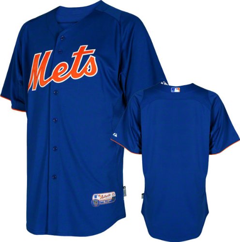 MLB Men's New York Mets Short Sleeve Authentic Button Front Cool Base Batting Practice Jersey (Royal/Orange, Large)