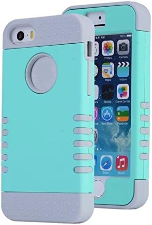 iPhone 5s Caes MSFancy Rubberized Teal Green and Grey TUFF Hybrid Phone Case Cover For APPLE iPhone SE 5S 5 (Teal Green + Grey)