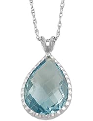 14 Karat White Gold Faceted Pear-shaped Blue Topaz Necklace (18 Inch)