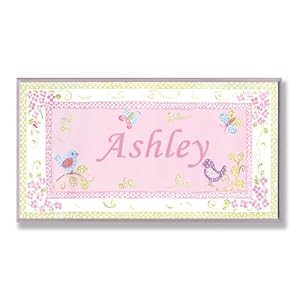 The Kids Room Ditzy Floral Pink and Green Personalized Plaque Ashley