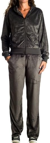 Women's Plus-Size Velour Tracksuit Set : VKN by Gazoz Charcoal 3X