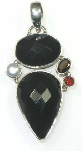 Faceted Black Onyx Multistone Silver Pendant