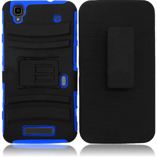STACO® Extreme Rugged Impact Black Armor Hybrid Hard Case Heavy Duty Cover Belt Clip Holster for ZTE Boost MAX N9250 + STACO® Stylus Pen (Black/Blue)