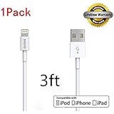 (1Pack) SOOYO(TM) 3ft 8-Pin Lightning to USB Cable Sync and Charging Cord Wire for iPhone 6 iPhone 6 Plus iPhone 5 5c 5s iPad 4 Mini Air iPod Nano 7 iPod Touch 5(3ft,White)