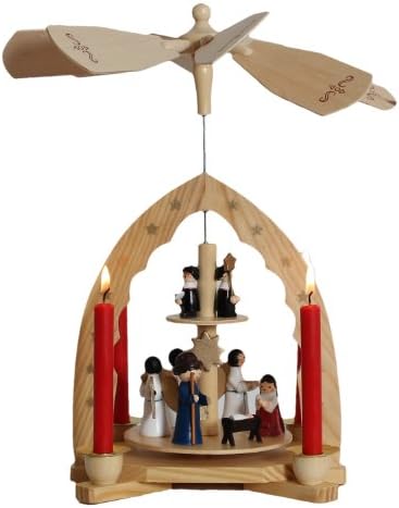 Christmas Pyramid 12 Inches Nativity Play - Christmas Scene with Carolers and Angels - With 4 Candle Holders and Handpainted Figures - Limited Edition 500 Pieces Only - By Henry Brubaker - Including 20 Candles (Made in Germany)