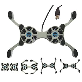 USB Powered Dual Fan Universal Folding Laptop Cooling Pad - Adjustable to fit all size notebooks
