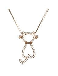 White CZ Open Cat Pendant in Rose Gold-18"