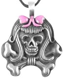 Pink Skull & Crossbones Girl Pewter Pendant Necklace