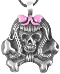 Pink Skull & Crossbones Girl Pewter Pendant Necklace