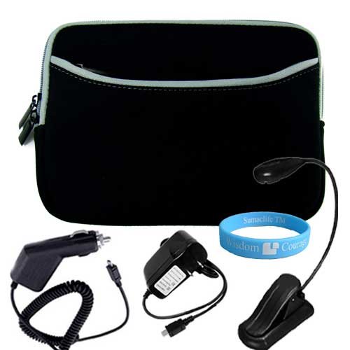Zip Sleeve in Midnight Black for Barnes and Noble Nook + Executive Stylus Pen with Laser Pointer and LED Light + Black Wall Charger + Black Car Charger + Wisdom * Courage Wristband