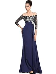 A-line Natural   Waistline Floor Length Lace Off the Shoulder Chiffon Prom Dress 