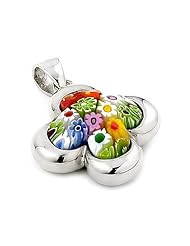 Sterling Silver Millefiori Multi Color Faceted Cross Pendant