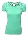 Doublju Women Short Sleeve Shoulder Lace Designed Round Neck Slim Fit Top