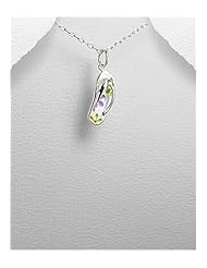 Flip Flop Colored Enamel Pendant Necklace In Sterling Silver