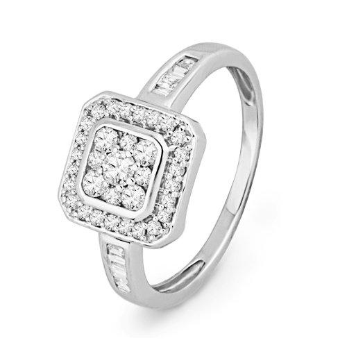 10KT White Gold Baguette and Round Diamond Sqaure Fashion Ring (1/3 cttw)