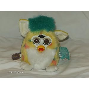 FURBY BABIES YELLOW WITH PINK AND GREEN SPOTS and GREEN MOHAWK, WHITE TUMMY by 