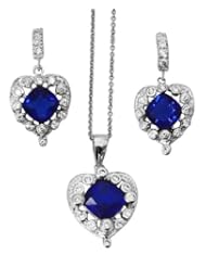 Zirconia by Debbie 925 Silver Blue and Clear CZ Heart Set