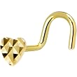 Solid 14KT Yellow Gold Flat Textured Heart Nose Screw Ring