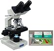 OMAX Promotion Set: 40X-2000X Lab LED Binocular Compound Microscope with Double Layer Mechanical Stage + 100 Glass Blank Slides & Covers + 50 Lens Cleaning Paper