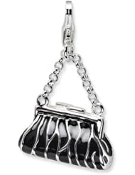 Sterling Silver 3 D Enameled Zebra Hand Bag with Lobster Clasp Charm