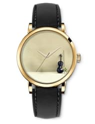 SPRAWL Aanalog Fashion Series Gold Ladies Watches of Genuine Black Leather Strap,Unique Wrist Watch for Women Girls Designed with Violin on the wall