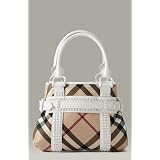 Burberry Studded Check Shopper Handbag - White