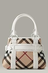 Burberry Studded Check Shopper Handbag - White