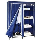 Navy Blue Double Bedroom Furniture Portable Storage Wardrobe Cupboard With 5 Shelves