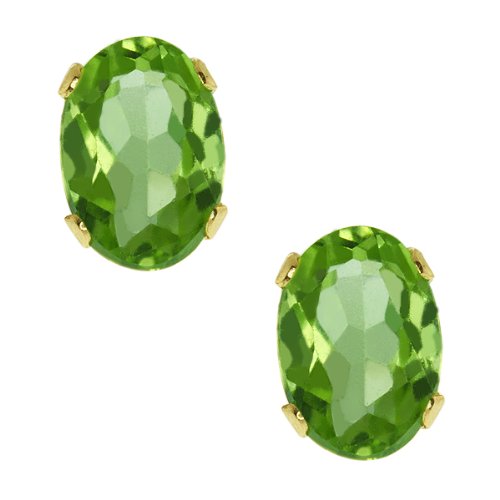1.00 Ct VS Oval Peridot 10K Gold Stud Earrings 6X4MM
