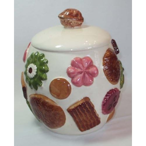 Vintage Cookies Cookie Jar Green Stamps Walnut Handle