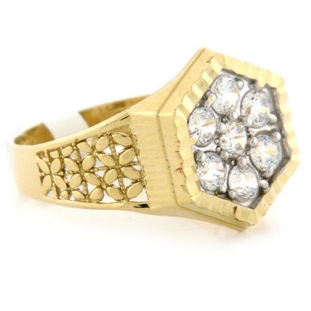 10K SOLID GOLD DIAMOND CUT CZ STONE MENS CLUSTER RING