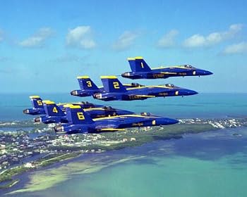 Blue Angels Over Water Matted Print