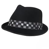 New 100% Wool Polished Felt Check Fedora Trilby Hat Black Large by SK Hat shop