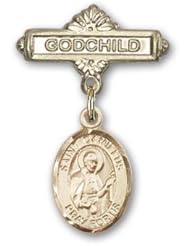 Gold Filled Baby Badge with St. Camillus of Lellis Catholic Saint Camillus De Lellis Patron Saint of Hospitals, Nurses, Sick Charm and Godchild Badge Pin