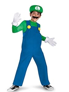 Super Mario Brothers Boys Deluxe Luigi Costume With Hat Mustache & Gloves