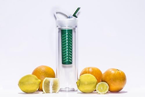 Infuser Water Bottle Plastic 2 Pack Flavor Water with Fruit Green Basket and Green Straw 26oz